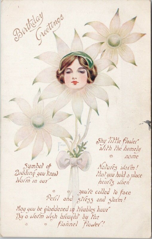 Birthday Greetings Woman Flower Australian Enamellers Postcard G79