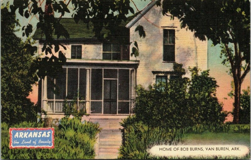 Arkansas Bob Burns Van Buren Ark Vintage Linen Postcard Radio Vintage Postcard 