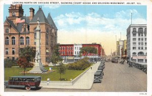 Chicago Street Court House Soldiers Monument Joliet Illinois 1920c postcard