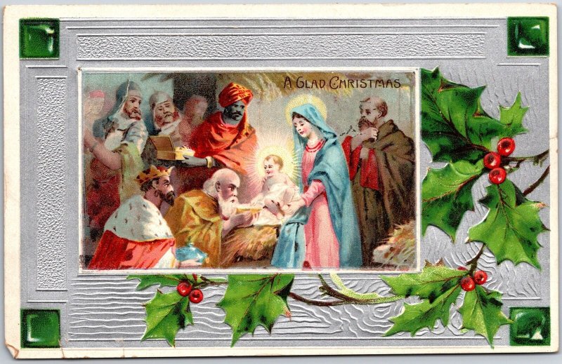 A Glad Christmas The Child Was Born Holy Leaf Cherry Greetings Postcard