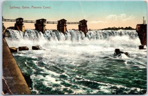 VINTAGE POSTCARD THE WATER SPILLWAY AT GATUN PANAMA CANAL c. 1910 [has faults]