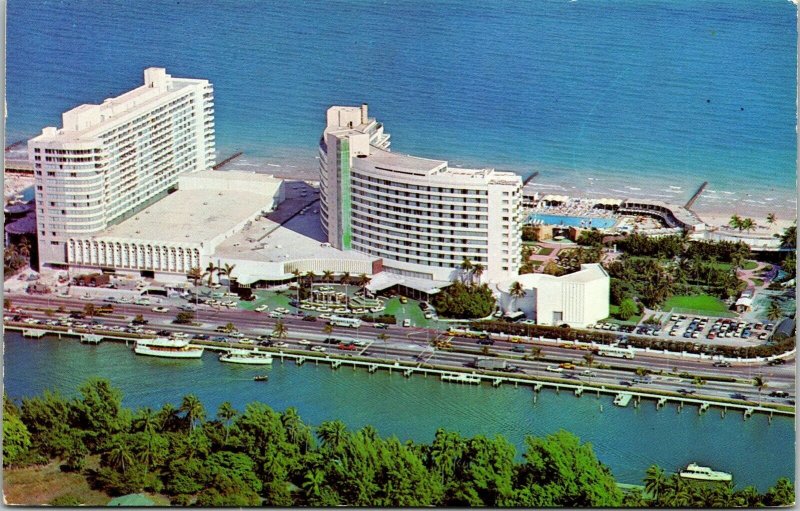 Air View Fabulous New Fontainebleau Miami Beach FL Florida Postcard VTG UNP