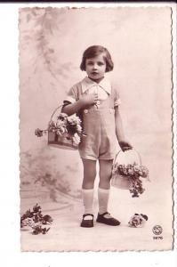 Little Girl with Flower Baskets, Real Photo, Made in France