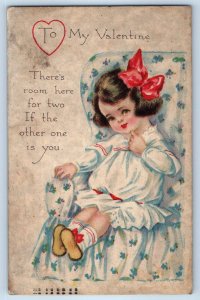 1918 Valentine Child Girl Sitting On Floral Chair Gibson Sandusky OH Postcard