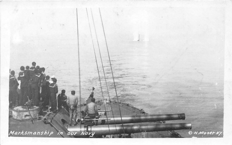 Markmanship in Our US Navy Gun Fire Practice Moser 1910s Real Photo postcard