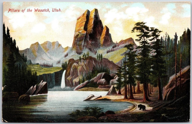 Pillars Of The Wasatch Utah UT Attraction Pines & Rocks Mountains Postcard