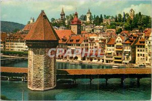 Postcard Modern Lucerne Chapel Bridge, Water Tower and Tours