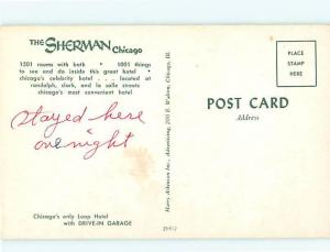 Vintage Post Card Sherman Hotel 1501 Rms Loop Hotel Restaura Chicago ILL # 4747