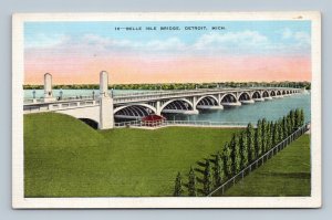 New Belle Isle Bridge Detroit Michigan MI UNP  Linen Postcard E15