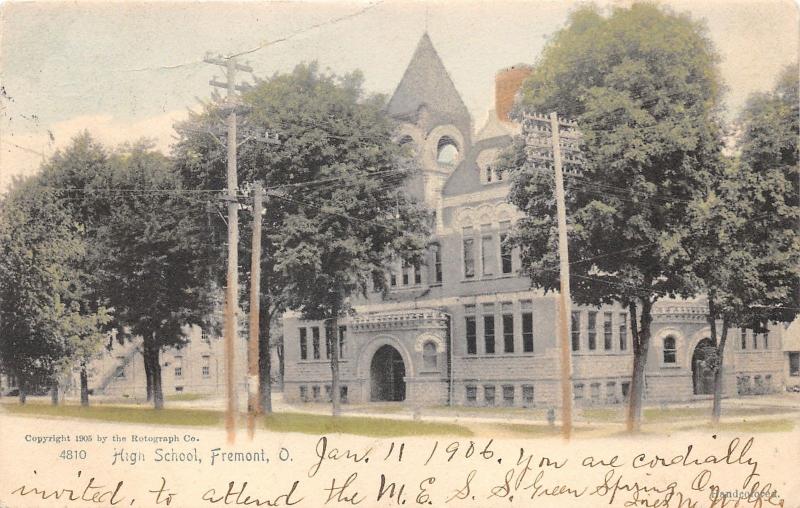 Fremont Ohio~High School~1905 Hand-Colored Rotograph Co Postcard