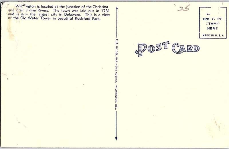Postcard TOWER SCENE Wilmington Delaware DE AJ2332