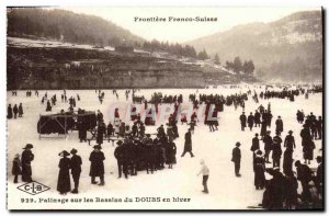 Old Postcard Skating on Ponds Doubs In Winter