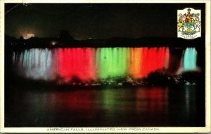 American Falls Illuminated From Canada Niagara Falls New York 1932 Postcard D11