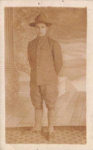 MILITARY SOLDIER IN UNIFORM-JIMMY ANTHONY?~WORLD WAR 1 REAL PHOTO POSTCARD