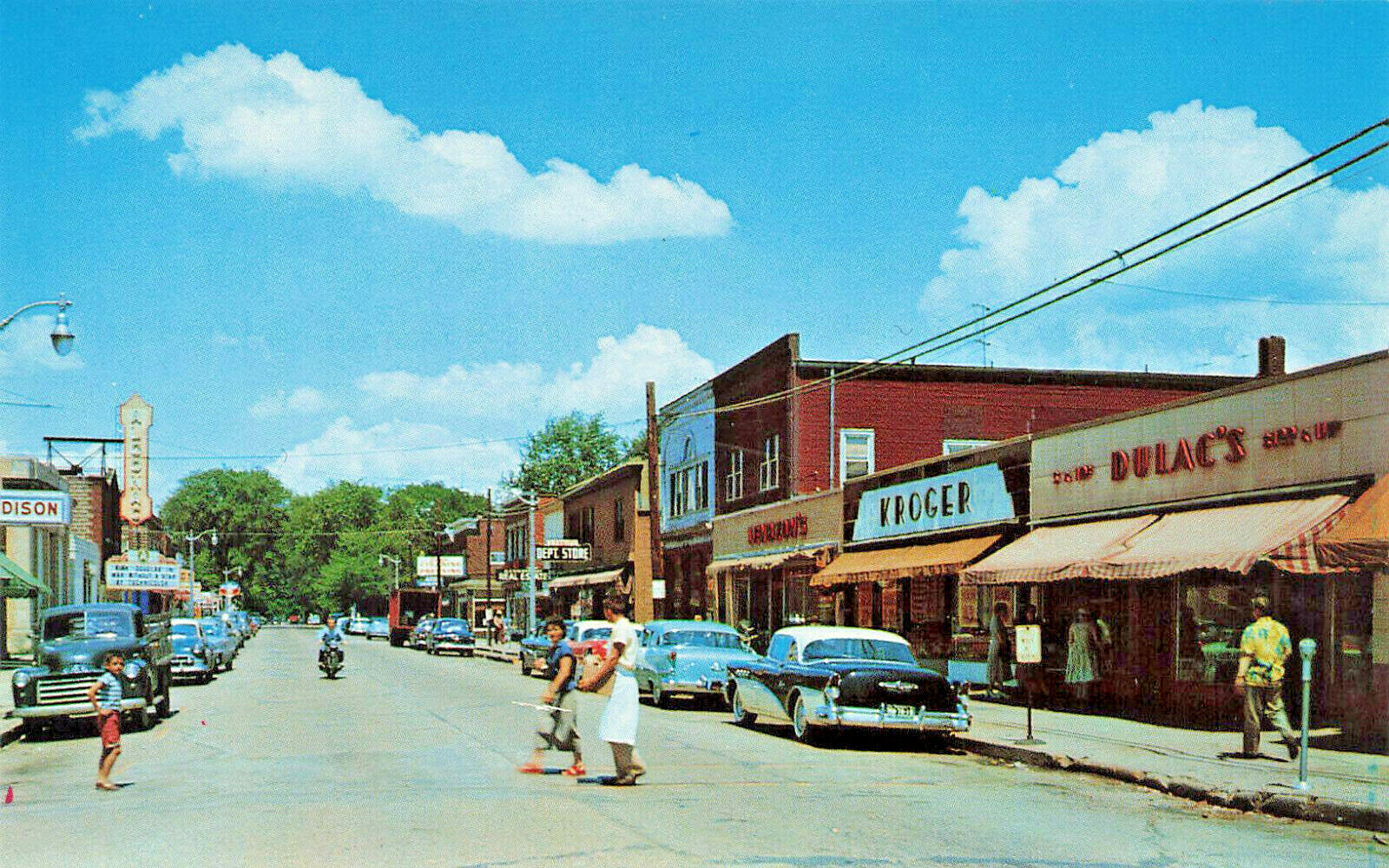 Algonac MI Movie Marquee Storefronts Old Cars Postcard United States