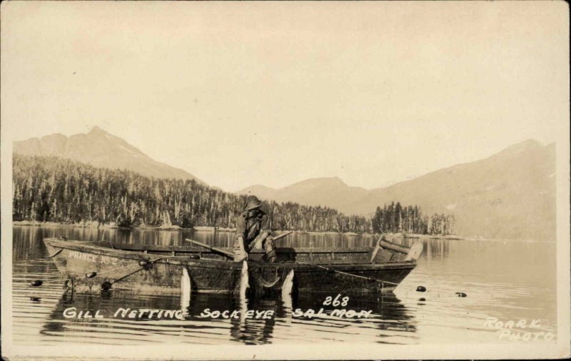 Fishing Gill Netting Sockeye Salmon Pacific Northwest ROARK RPPC Postcard