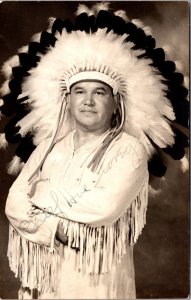 Signed Real Photo Postcard Indian Chief Hue Tonga