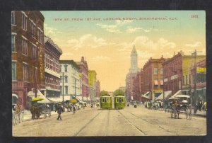 BIRMINGHAM ALABAMA DOWNTOWN STREET SCENE TROLLEY CAR VINTAGE POSTCARD