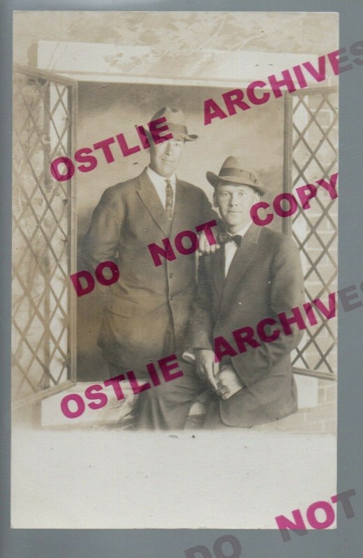 Fergus Falls MN RPPC c1910 AFFECTIONATE MEN Touching GAY INTEREST Studio Prop #2