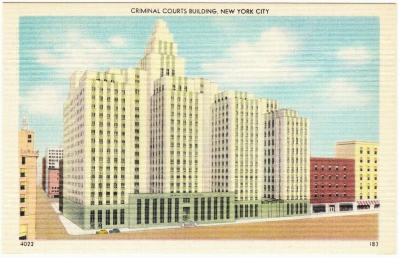 Criminal Courts Building at 100 Centre Street NYC Linen Postcard 1940s