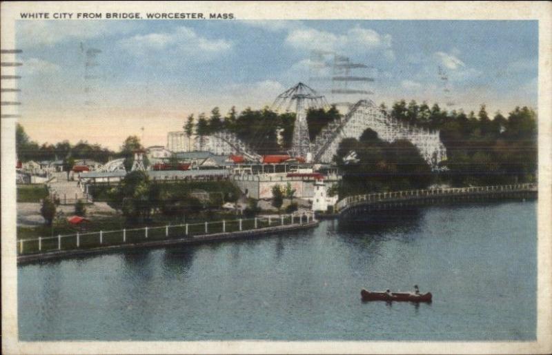 Worcester MA White City Roller Coaster c1920 Postcard