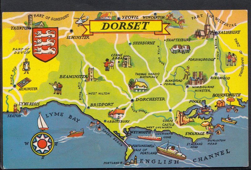 Maps Postcard - Map of Dorset and English Channel   RS1887