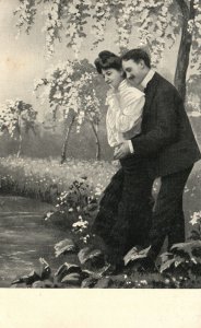 Vintage Postcard 1910's Portrait of Sweet Couple Lovers Romance Artwork