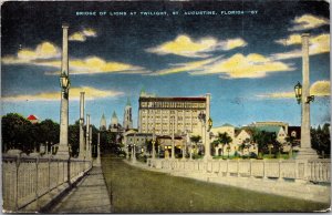 Postcard FL St. Augustine Bridge of Lions at Twilight
