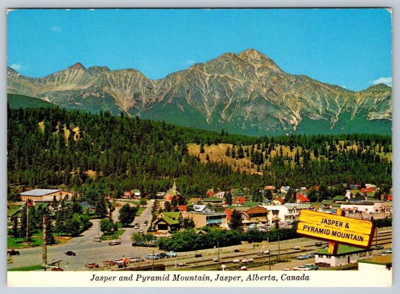 Jasper And Pyramid Mountain, Alberta Canada, Chrome Postcard