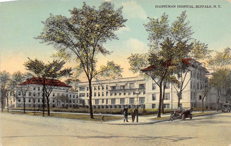 Buffalo New York~Hahneman Hospital~Men on Corner~Vintage Car~c1910 Pc