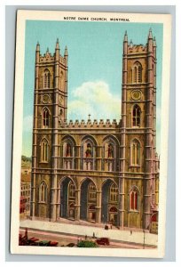 Vintage 1940's Postcard Notre Dame Church Antique Cars Montreal Canada