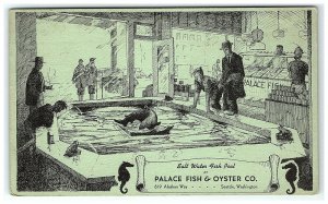 1930s-40s Palace Fish & Oyster Co Postcard 819 Alaskan Way Seattle WA  Alhadeff 