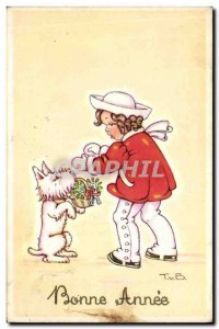 Old Postcard Fantasy Illustrator Child Dog