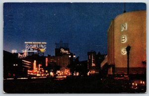 Los Angeles California~Radio City Street View Seen @ Night~PM 1944~Vtg Postcard