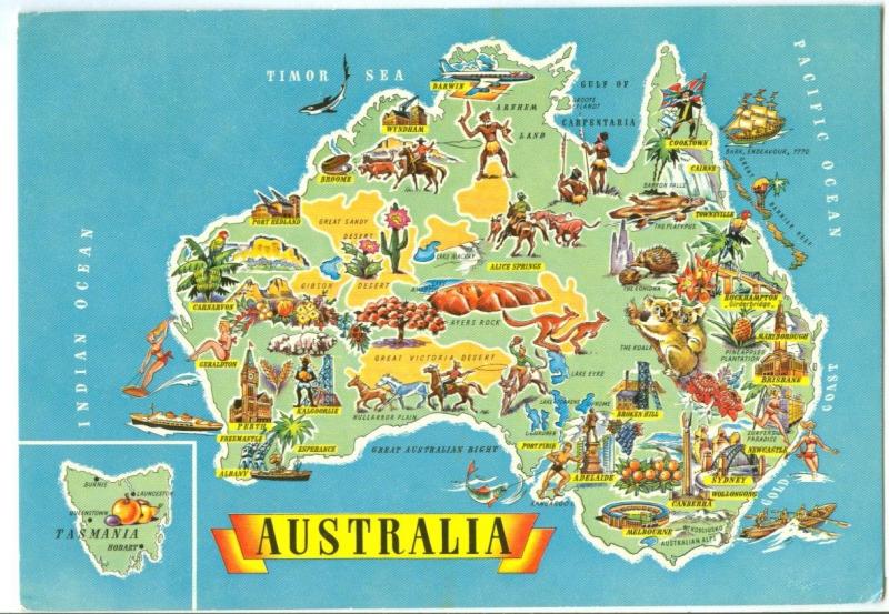 Australia, Map, 1972 used Postcard