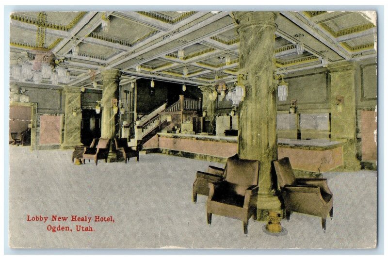 1914 Lobby New Healy Hotel & Restaurant Interior Counter Ogden Utah UT Postcard