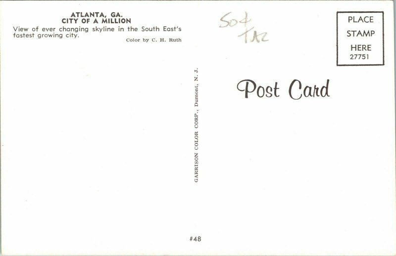Atlanta Georgia GA Skyine View Bridge HWY City VTG Postcard UNP Unused Vintage 
