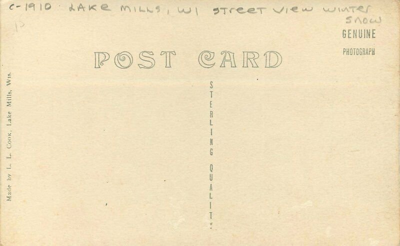 C-1910 Lake Mills Wisconsin Street View Winter Snow Cook Photo Postcard 20-3788