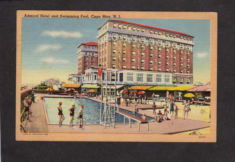 NJ Admiral Hotel Pool Cape May New Jersey Linen Postcard