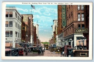 Des Moines Iowa IA Postcard Walnut Street Looking West From 7th Street c1920's