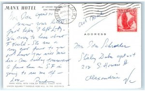 SAN FRANCISCO, CA~ Roadside Artist's Scene MANX HOTEL Union Square 1960 Postcard 