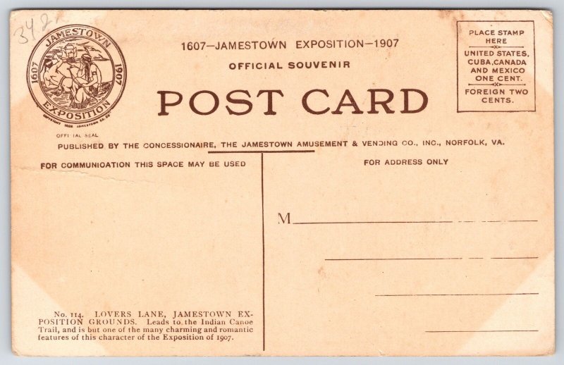 Lover's Lane Jamestown Exposition Grounds Indian Canoe Trail Charming Postcard