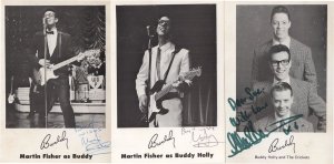 Martin Fisher Buddy Holly & The Crickets Hand Signed 3x Photo s