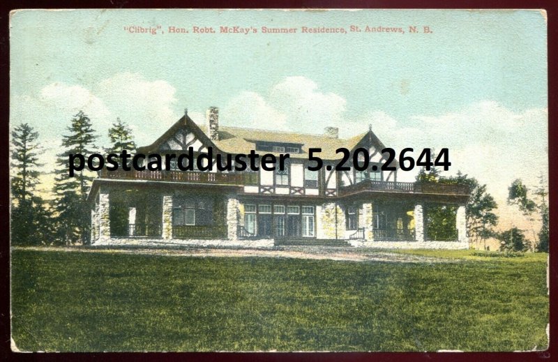 h3824 - ST. ANDREWS NS Postcard 1911 Hon. Robert McKay's Residence Clibrig