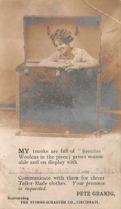 RPPC TRAVEL TRUNK CLOTHES PETE GRAMIG CINCINNATI OHIO REAL PHOTO POSTCARD 1911