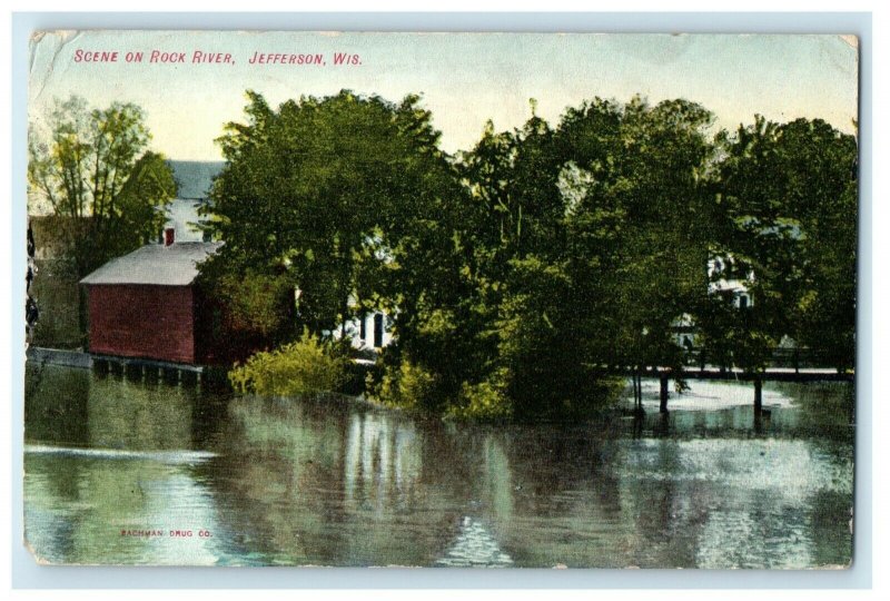 1913 Scene On Rock River Hose Jefferson Wisconsin WI Posted Antique Postcard