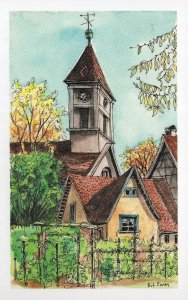 Kandern Lorrach Garden Kirche Germany Sketch Painting Postcard