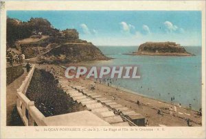 Old Postcard St Quay Portrieux (C N) Beach and the Isle of Comptesse AH