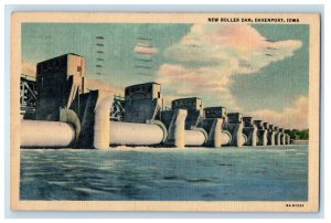 1937 Water Scene, New Roller Dam, Davenport, Iowa IA Posted Vintage Postcard