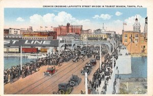 Crowds Crossing Lafayette Bridge Tourist Season Tampa Florida 1920s postcard